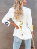 Women's White Slim Fit Print Small Suit Jacket for Summer