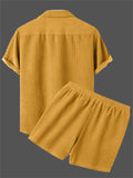 Men's Solid Color Corduroy Vacation Lapel Shirt + Shorts