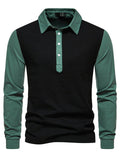 Men's Splicing Contrast Color Long Sleeved Polo Shirt