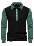 Men's Contrast Color Splicing Long Sleeve Polo Shirt