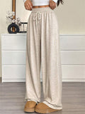 ‌Autumn Simple Plain Color Elastic Waist Wide Leg Pants for Women‌