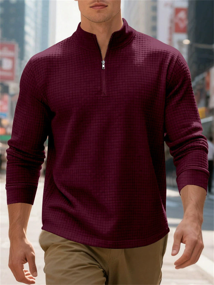 Men's Autumn Casual Long Sleeve Waffle Weave Zip Neck Top