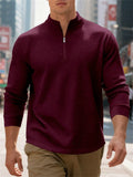 Men's Autumn Casual Long Sleeve Waffle Weave Zip Neck Top