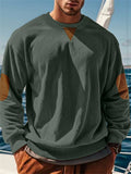 Men's Corduroy Contrast Color Round Neck Long Sleeve Shirt