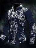 Men's Cool Floral Print Button Up Lapel Long Sleeve Shirts