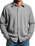 Men's Casual Fall Winter Waffle Weave Long Sleeve Button-Up Shirts