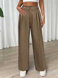 Women's Casual Khaki Solid Color High Waist Pleated Pants