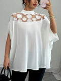 ‌White Polka Dot Mesh Panel Batwing Sleeve Top for Women