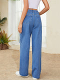Women's Pink Heart Letter Graffiti Street Light Blue Jeans