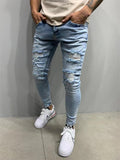 Comfortable Ripped Slim-fit Light Blue Jeans for Men