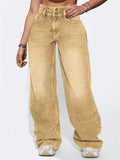 Women's Retro Casual High Rise Straight Leg Denim Pants