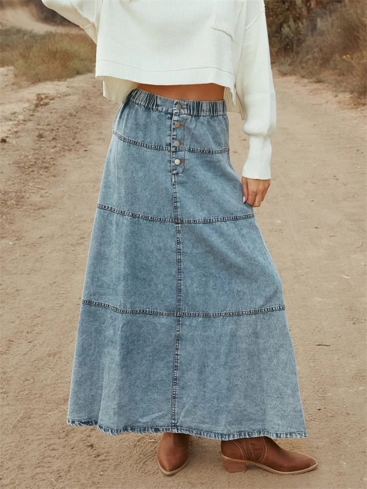 Women's Boho Style A-Line Patchwork Denim Skirts
