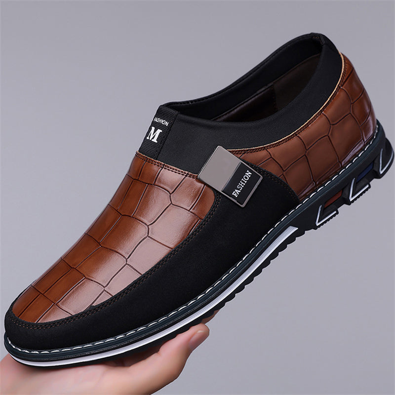 Men's Casual Plaid Faux Leather Flats Slip-ons Shoes