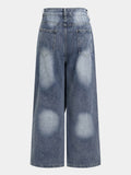 Women's Stylish Asymmetric Cross Waist Wide Leg Baggy Washed Denim Pants