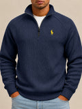 Men Ribbed Knit Half Zip Slim Fit Casual Pullover Sweatshirt