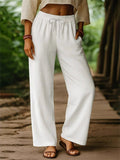 Women's Solid Color Causal Drawstring  Wide Leg Beach Pants