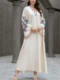 Women's Trendy Elegant Embroidery Fringe V Neck Muslim Robe Dress