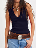 Women's Solid Color Pullover Slim Sleeveless T-Shirt