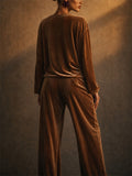 Women Velvet 2 Piece Lounge Set Boat Neck BatWing Sleeve Wide Leg Outfits