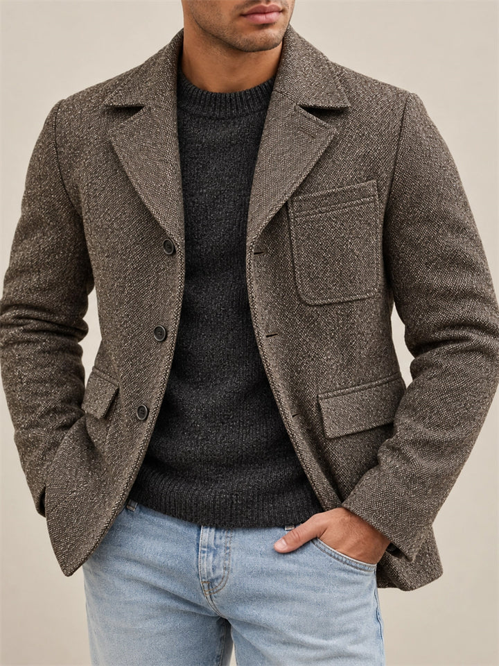 Men Vintage Button Down Lapel Collar Casual Tweed Blazer