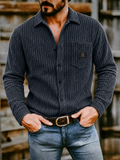 Mens Ribbed Knit Button Down Corduroy Shirt Jacket