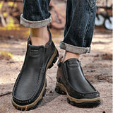 Men's Faux Leather Seam Slip-on Outdoor Casual High-Top Boots