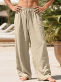 Men's Linen Blend Wide Leg Drawstring Summer Beach Pants