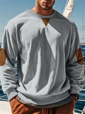 Men's Corduroy Contrast Color Round Neck Long Sleeve Shirt