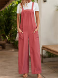 Women's Solid Color Straight Wide Leg Overall Jumpsuits