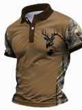 Men's Camo Deer Print Polo Shirt Summer Casual Fashion Outdoor