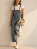 Women Vintage Baggy Wide Leg Distressed Denim Cropped Overalls