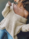 ‌Women's Candy Color Sexy Oversized V Neck Hollow Knit Sweaters