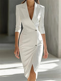 Women's Trendy White Elegant Asymmetric Hem Suit Dress