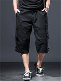 Men's Summer Casual Solid Color Cotton Pockets Cargo Capri Pants