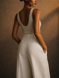 Women Casual Office High Waist Wide Leg Pleated Elegant Trousers