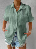 Summer Lapel Chest Pocket Button Down Shirt for Women