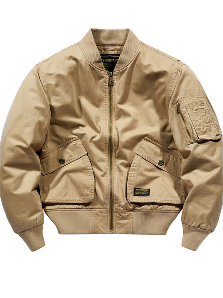 Men's Solid Color Long Sleeve Loose Bomber Jacket Coat