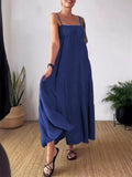 Solid Color Tiered Pleated Spaghetti Strap Dress for Ladies