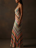 Women Crochet Zigzag Halter Backless Slim Fit Boho Beach Maxi Dress
