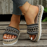 Women's Ethnic Style Thick Sole Woven Holiday Slippers
