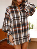 Women's Casual Plaid Puffed Long Sleeve Blouses
