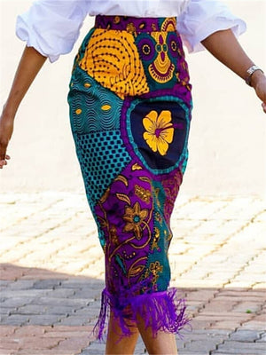Women's Purple Fringe  Contrast Color High Rise Skirt