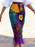 Women's Purple Fringe  Contrast Color High Rise Skirt