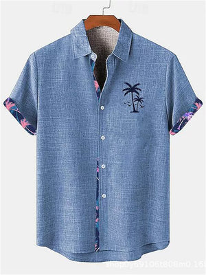 Men's Summer Holiday Style Contrast Trim Printed Lapel Short Sleeve Shirts