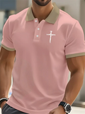 Men's Summer Simple Contrast Collar Cross Printed Casual Polo Shirts