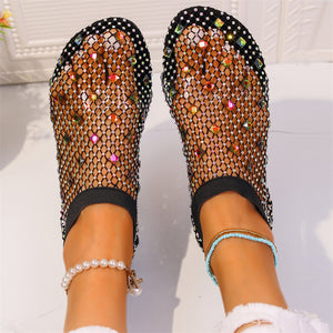 Female Breathable Hollowed Out Rhinestones Mesh Beach Sandals