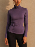Women Mulberry Silk Slim Fit Turtleneck Long Sleeve Stretch Shirt