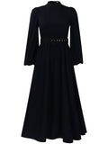 Women's Solid Color Half Sleeve High Neck Big Hem Maxi Dress