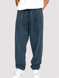 Men's Autumn Solid Color Cotton Distressed Drawstring Straight Trousers