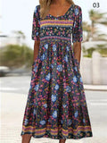 Female Short Sleeve Pullover Bohemian Printed Dress
